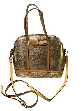 Verde Metallic Gold Dome Satchel with Bow Accent - Women's Espadrille Handbag